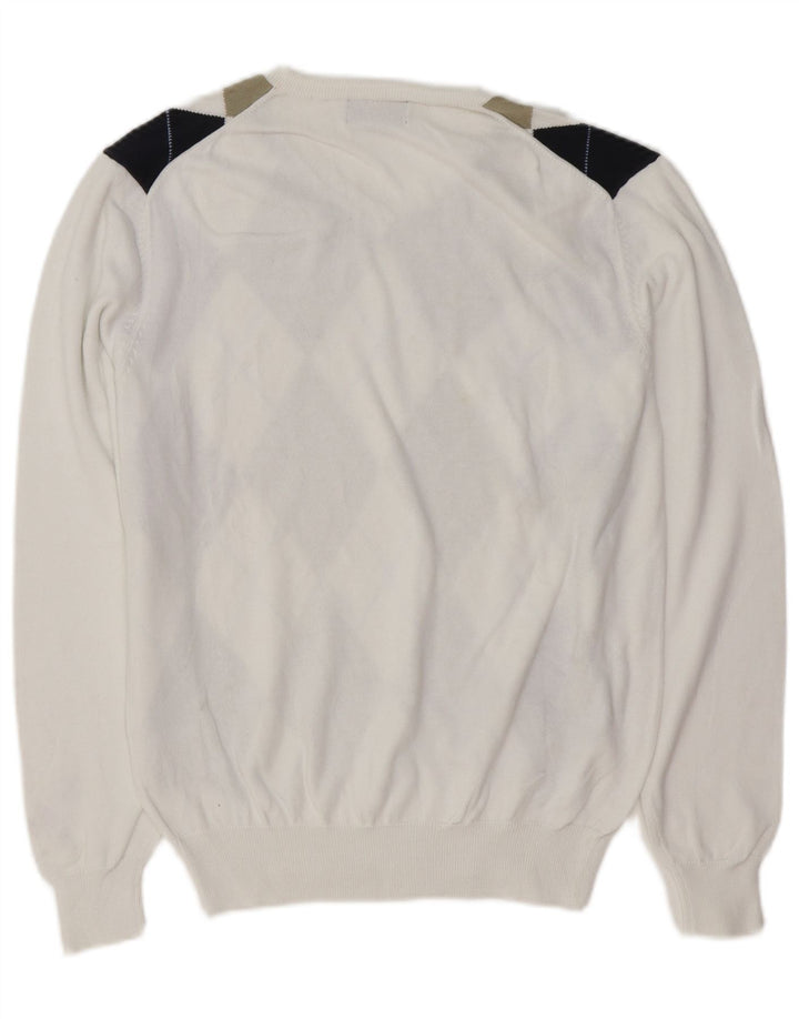 Maglione Kappa da donna con scollo a V UK 14 cotone medio bianco a rombi/diamante