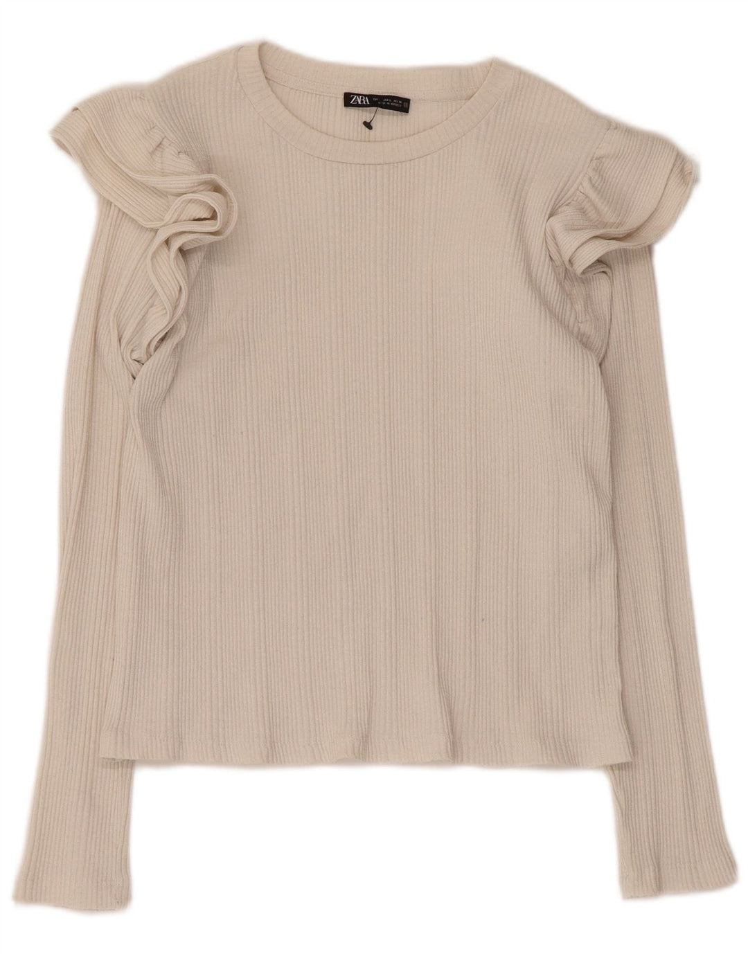 Top corto da donna Zara con volant sul davanti, manica lunga UK 14, cotone bianco grande
