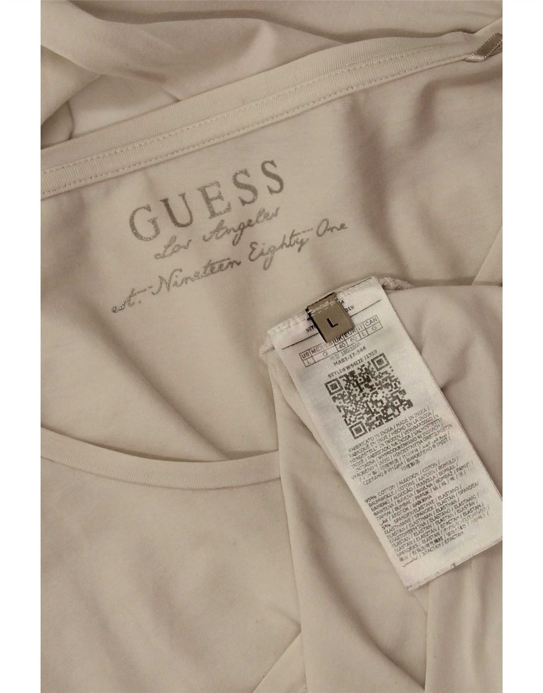 Guess Top grafico da donna a maniche lunghe UK 14 Large in cotone bianco