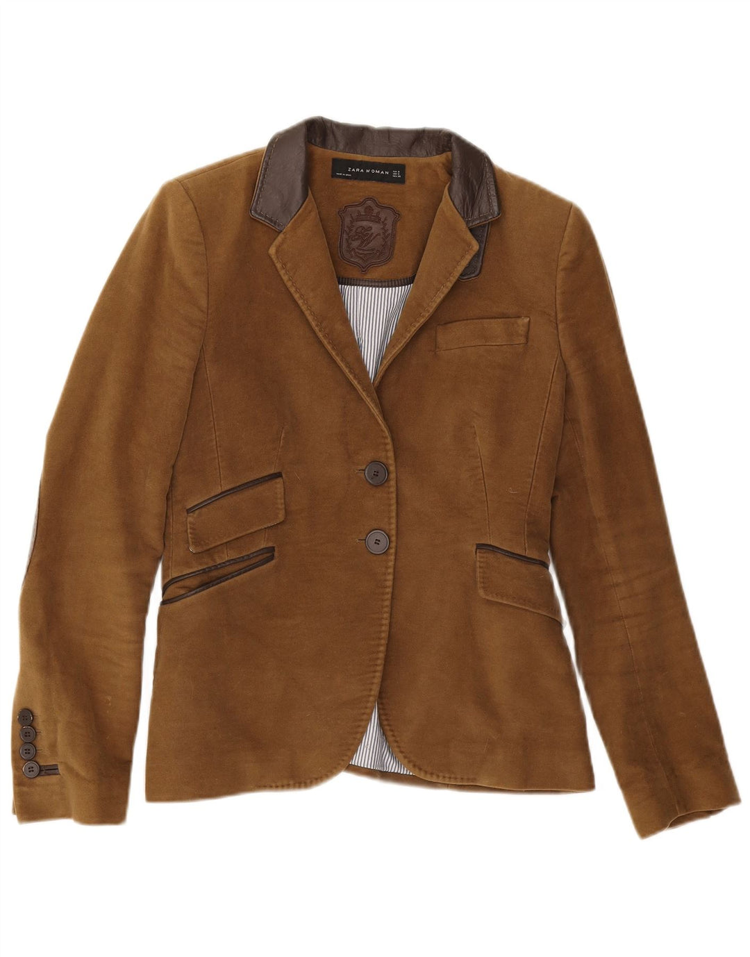 Giacca blazer a 2 bottoni da donna Zara UK 10 piccola in cotone marrone