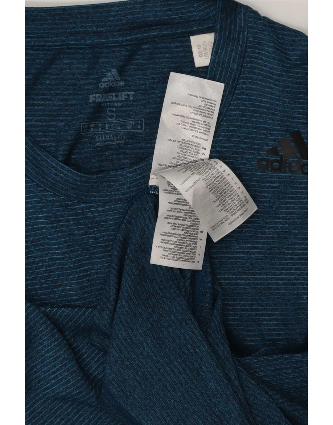 T-shirt Adidas Climalite da uomo Top piccola in poliestere a righe blu navy