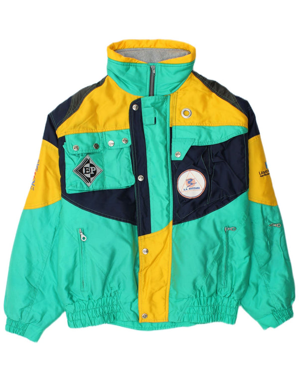 Giacca da sci con cappuccio grafica vintage da uomo UK 44 2XL color block verde