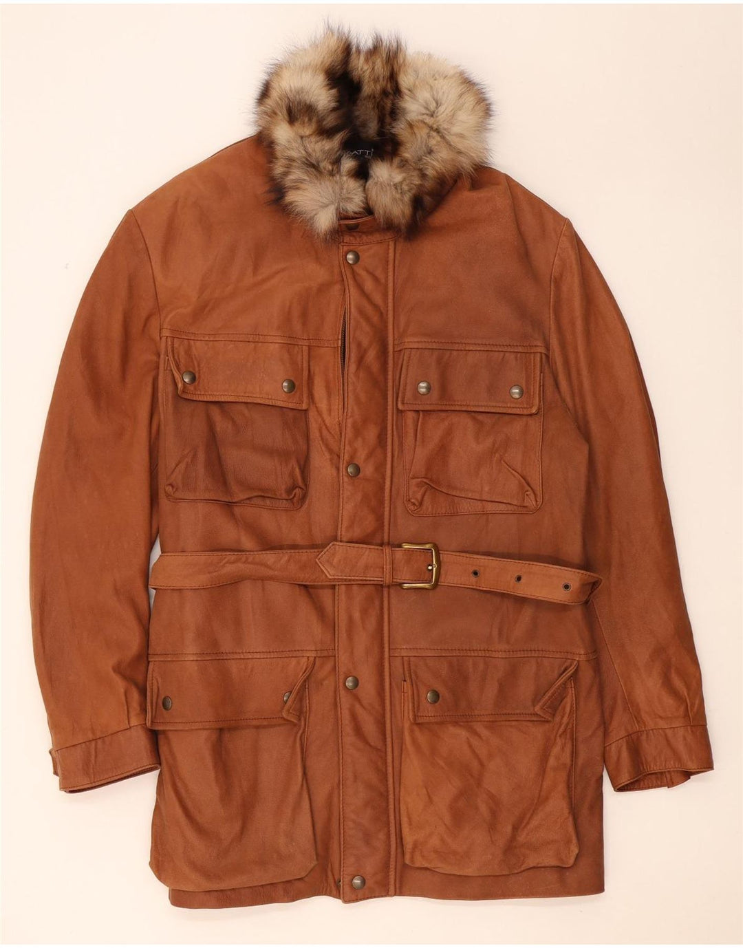Cappotto in pelle vintage da uomo IT 56 3XL Pelle marrone