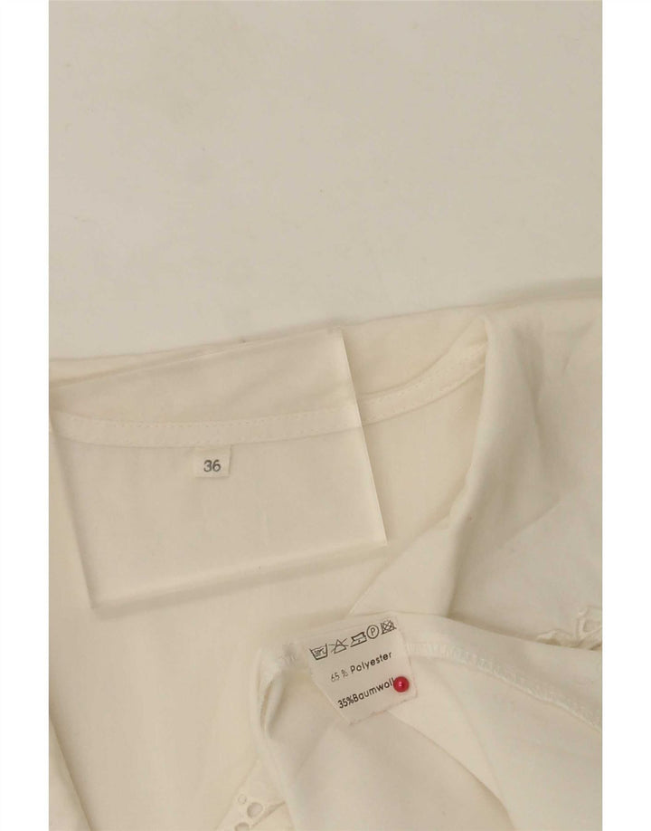 Camicetta camicia vintage da donna EU 36 piccolo poliestere floreale bianco
