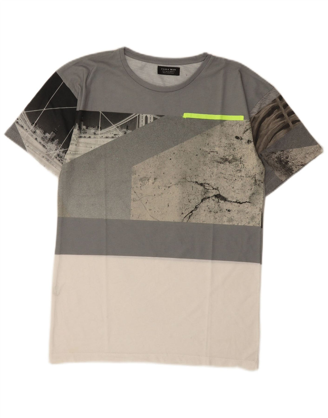 T-shirt grafica da uomo Zara Top Small grigio color block