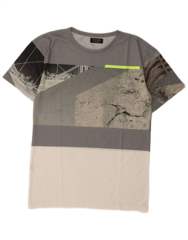 T-shirt grafica da uomo Zara Top Small grigio color block