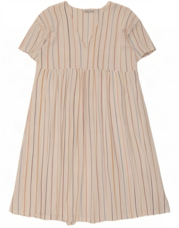 Abito a trapezio da donna Zara UK 16 Poliestere a righe bianche grandi