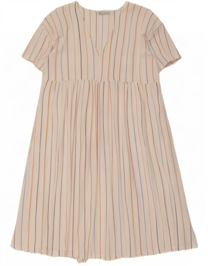 Abito a trapezio da donna Zara UK 16 Poliestere a righe bianche grandi
