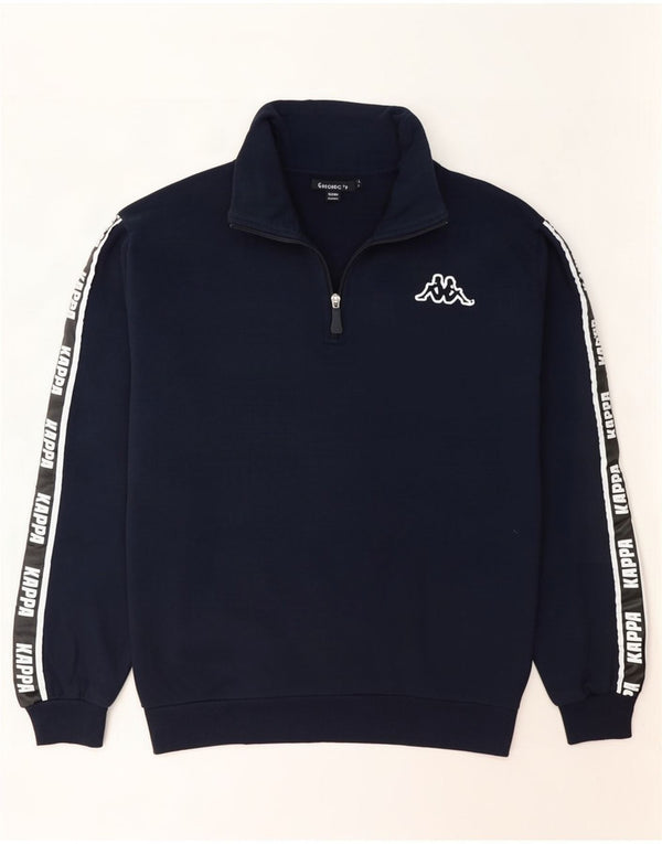 Felpa Kappa da uomo con collo con zip grafica, maglione grande, cotone blu navy