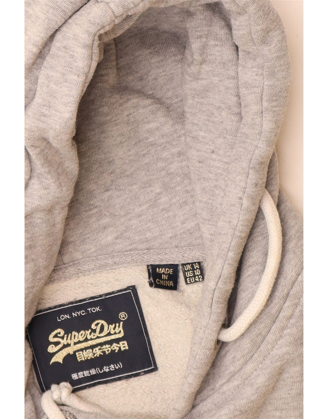 Maglione con cappuccio grafico da donna SUPERDRY UK 14 Grande cotone chiazzato grigio