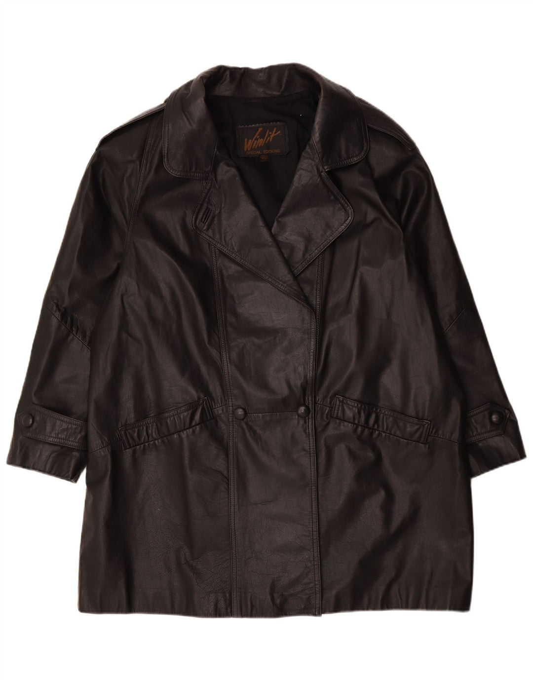 Cappotto oversize in pelle vintage da donna UK 16 grande nero