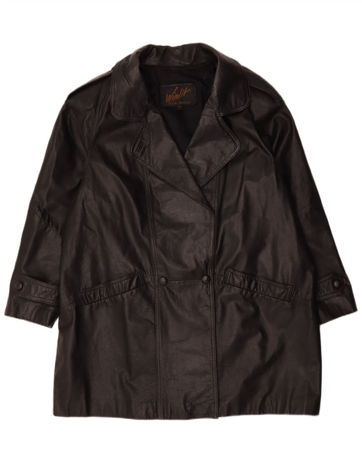 Cappotto oversize in pelle vintage da donna UK 16 grande nero