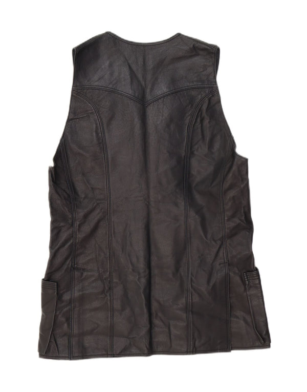 Gilet in pelle da donna vintage UK 14 medio nero