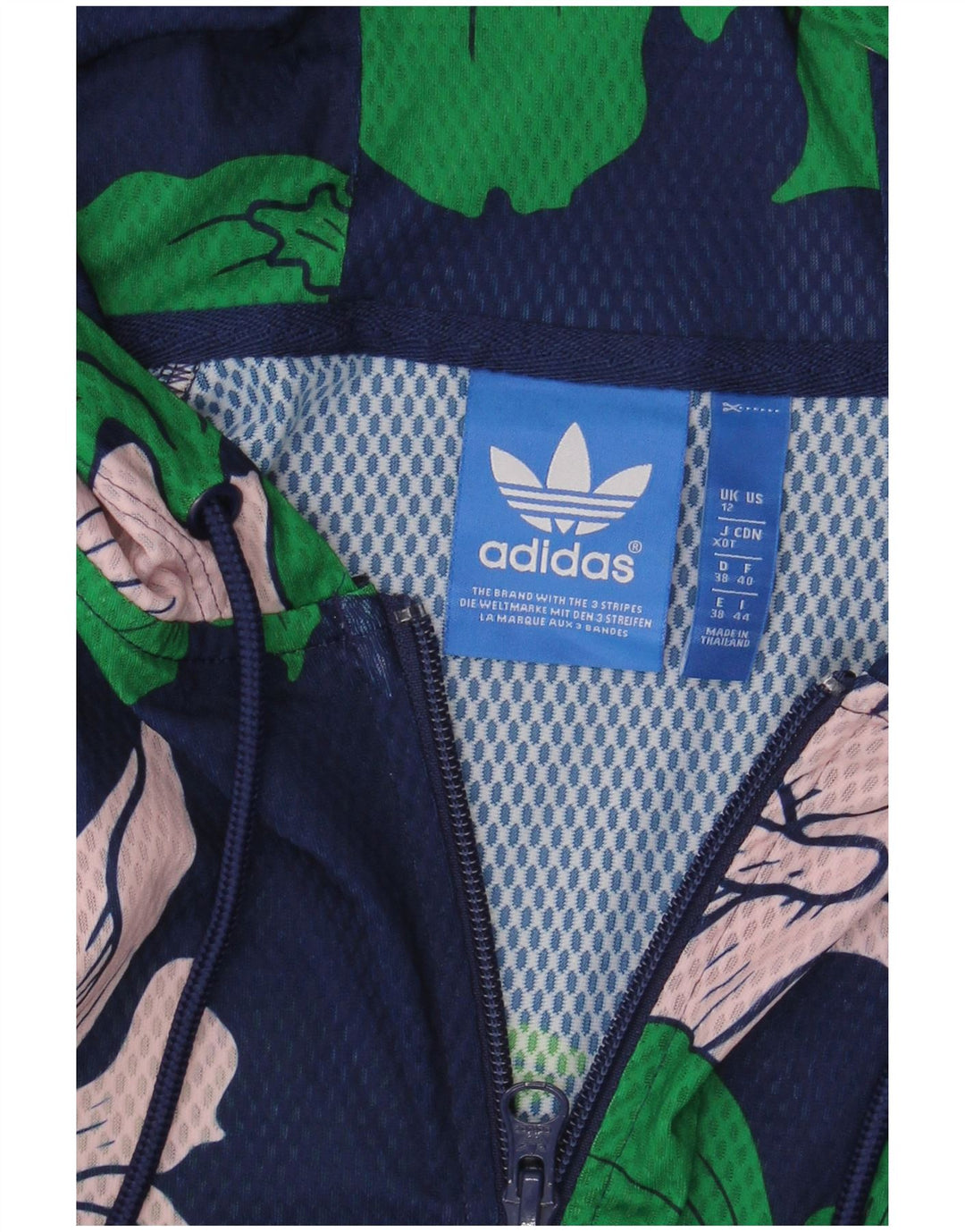 Maglione con cappuccio e zip da donna Adidas UK 12 medio blu navy floreale