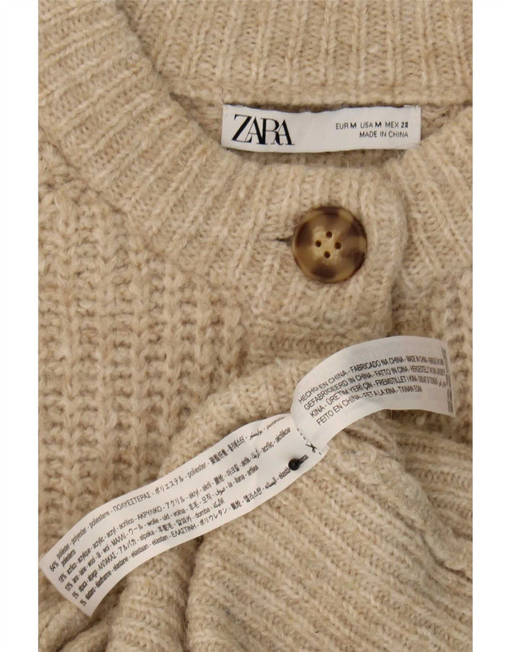 Maglione cardigan da donna Zara UK 12 Poliestere beige medio