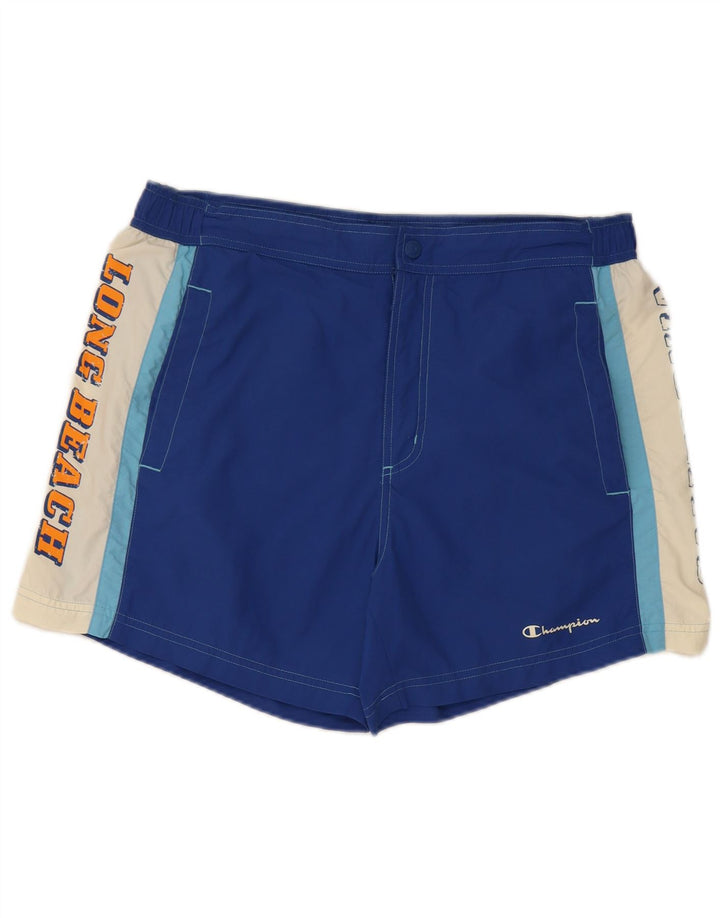 Pantaloncini da bagno con grafica Champion da uomo, grandi, in nylon color block blu