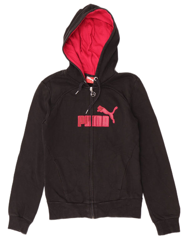 Felpa con cappuccio e zip Puma con vestibilità grafica regolare da donna UK 8 Small Nera