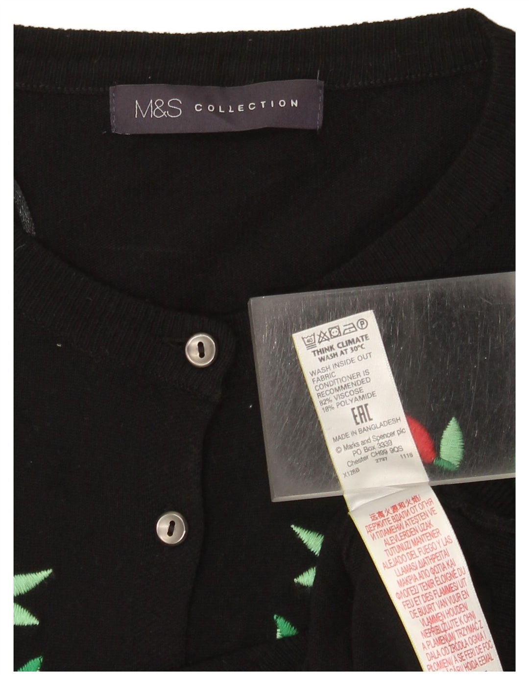Maglione cardigan corto da donna Marks & Spencer UK 12 medio nero floreale