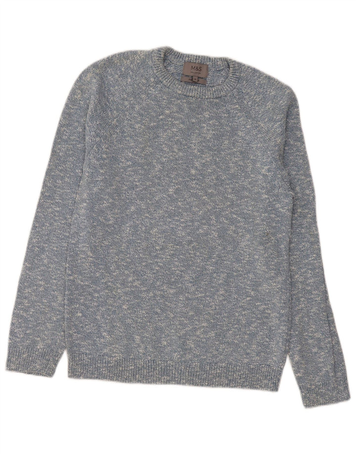Maglione da uomo con scollo a barca Marks & Spencer piccolo cotone screziato blu