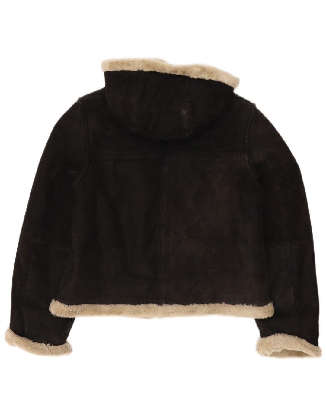 Giubbotto in shearling con cappuccio da donna Conbipel UK 14 medio in pelle nera