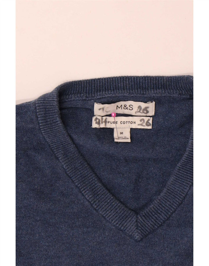 Maglione da uomo con scollo a V Marks & Spencer in cotone blu navy medio