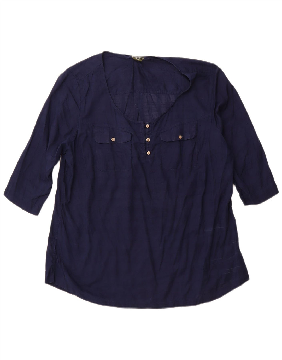 EDDIE BAUER Camicetta da donna con maniche a 3/4 Top UK 18 XL Cotone blu navy