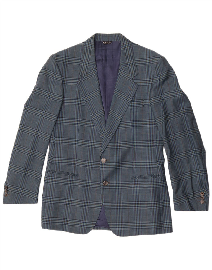 Giacca blazer vintage da uomo a 2 bottoni IT 50 grande lana a quadri blu
