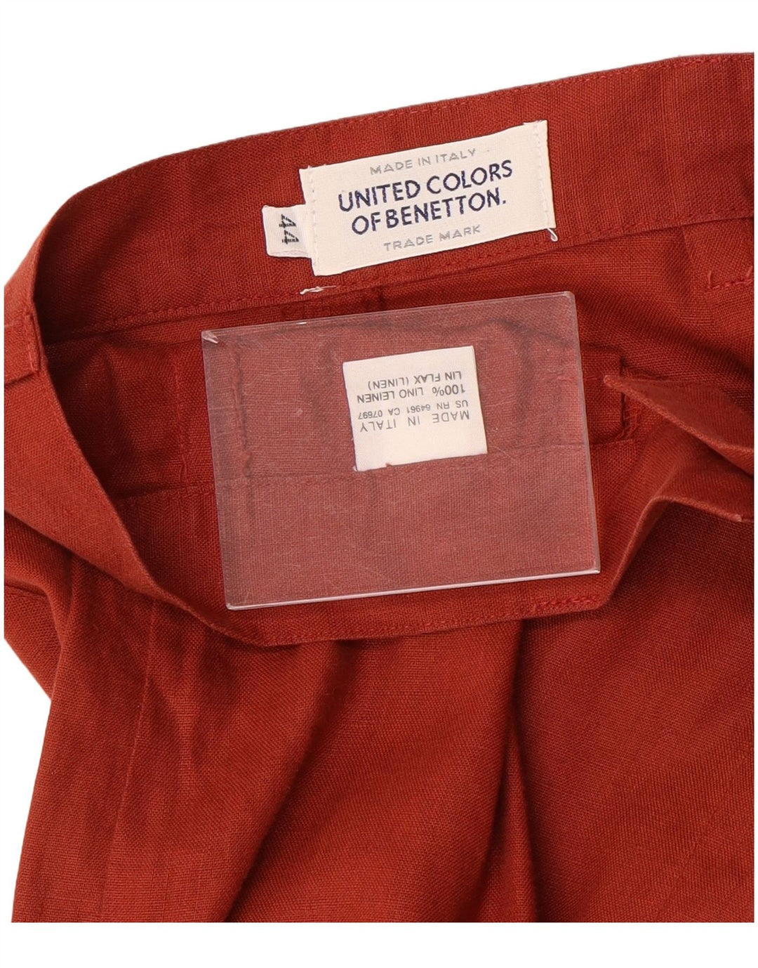 Gonna midi a vita media da donna BENETTON IT 44 media W26 lino rosso