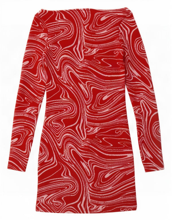 Zara Abito tubino a maniche lunghe da donna con motivo astratto UK 8 Small Rosso