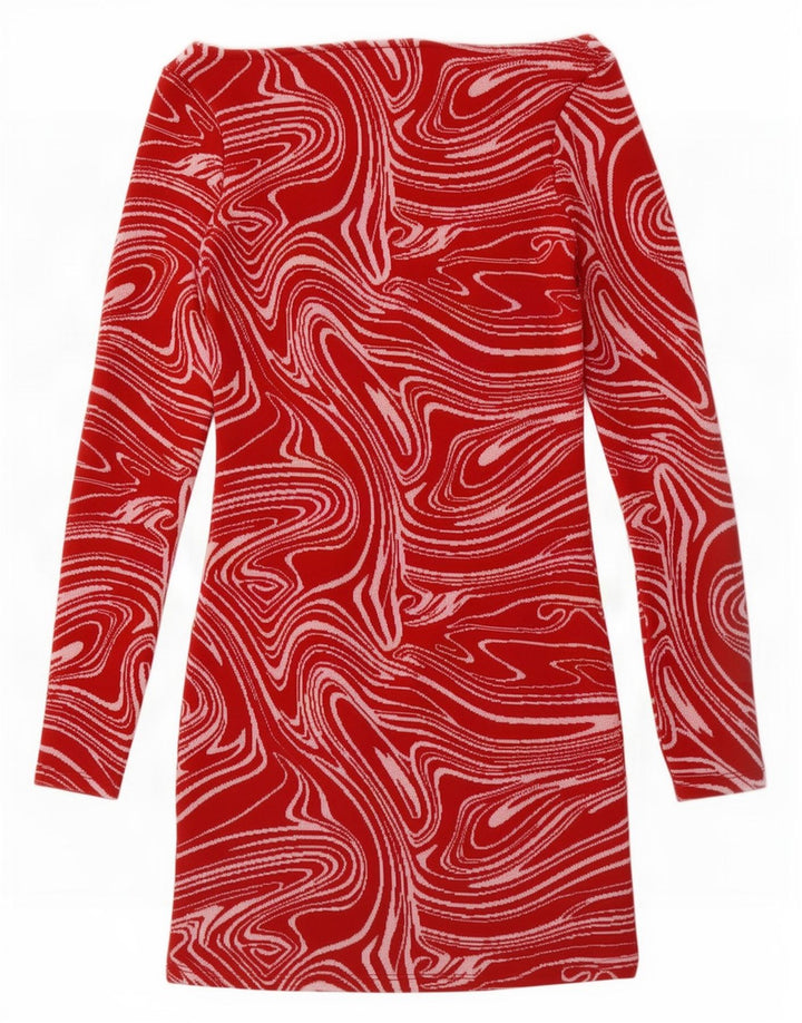 Zara Abito tubino a maniche lunghe da donna con motivo astratto UK 8 Small Rosso