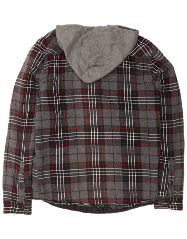 Camicia da uomo in flanella da boscaiolo con cappuccio Zara, cotone a quadri grigio medio