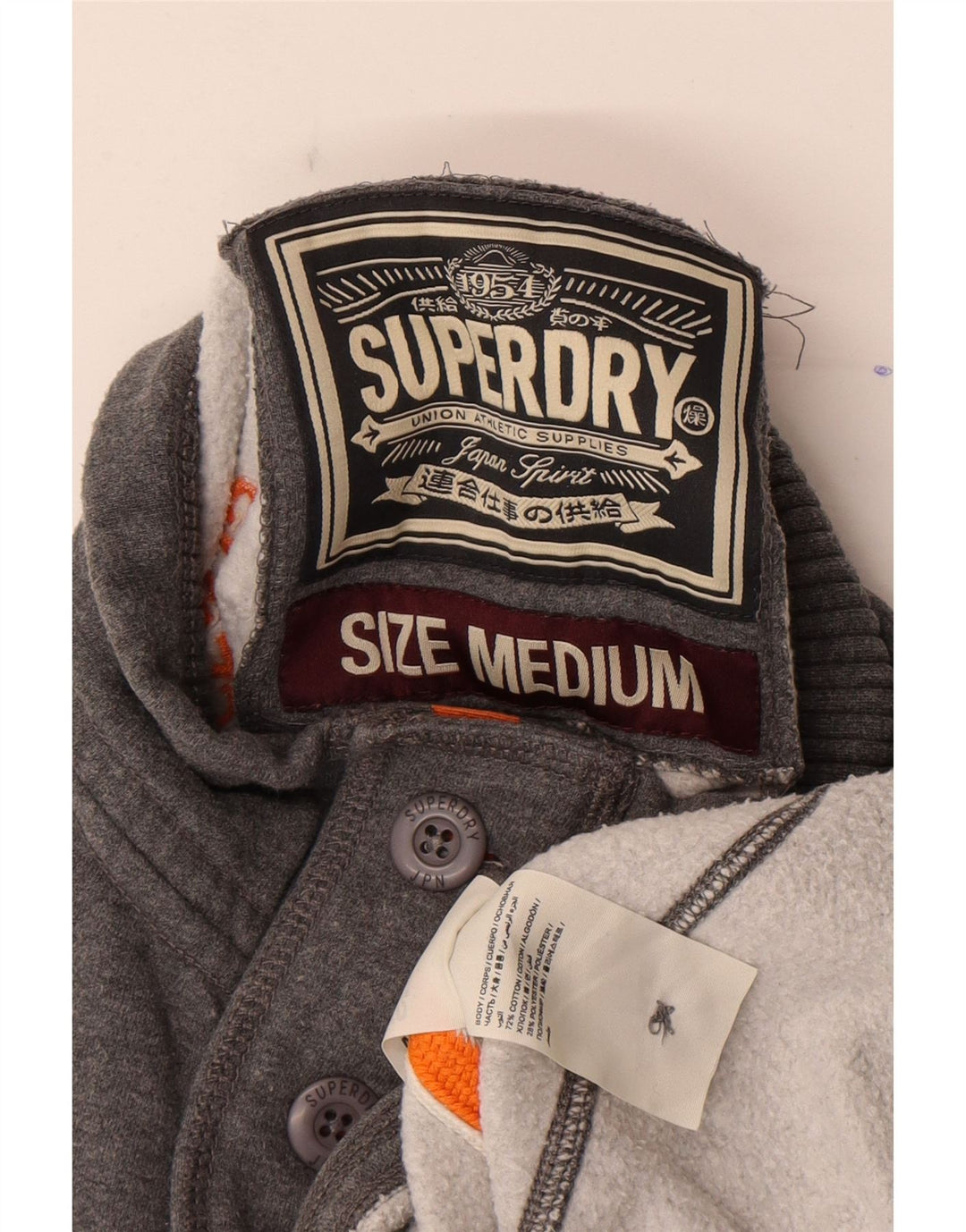 Felpa da uomo con collo abbottonato Superdry, cotone grigio medio