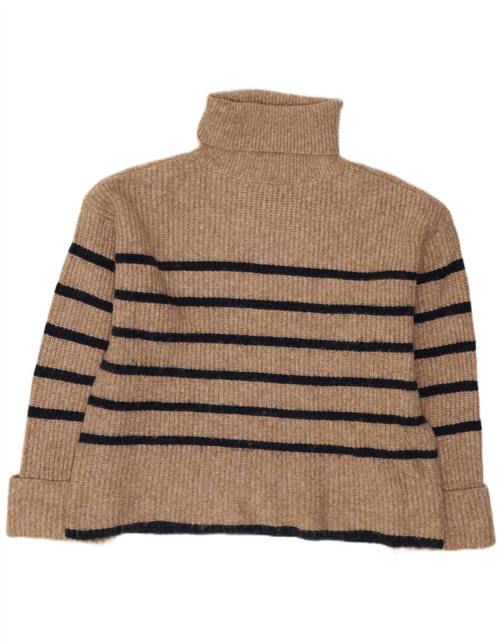 Maglione maglione a collo alto da donna Marks & Spencer UK 14 a righe beige medio