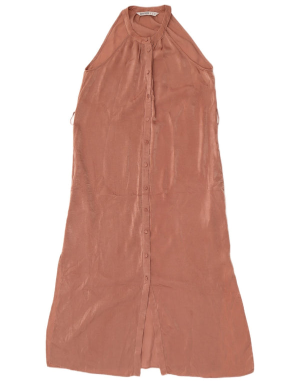 Abito chemisier senza maniche da donna Zara UK 6 XS poliestere rosa