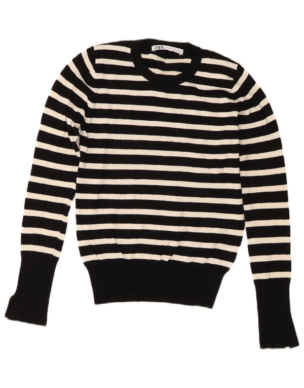 Maglione girocollo da donna Zara UK 10 piccolo in viscosa a righe nere