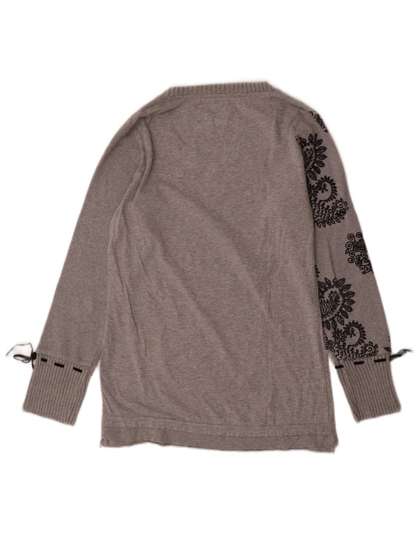DESIGUAL Top grafico da donna manica lunga UK 14 Grande cuore grigio Paisley