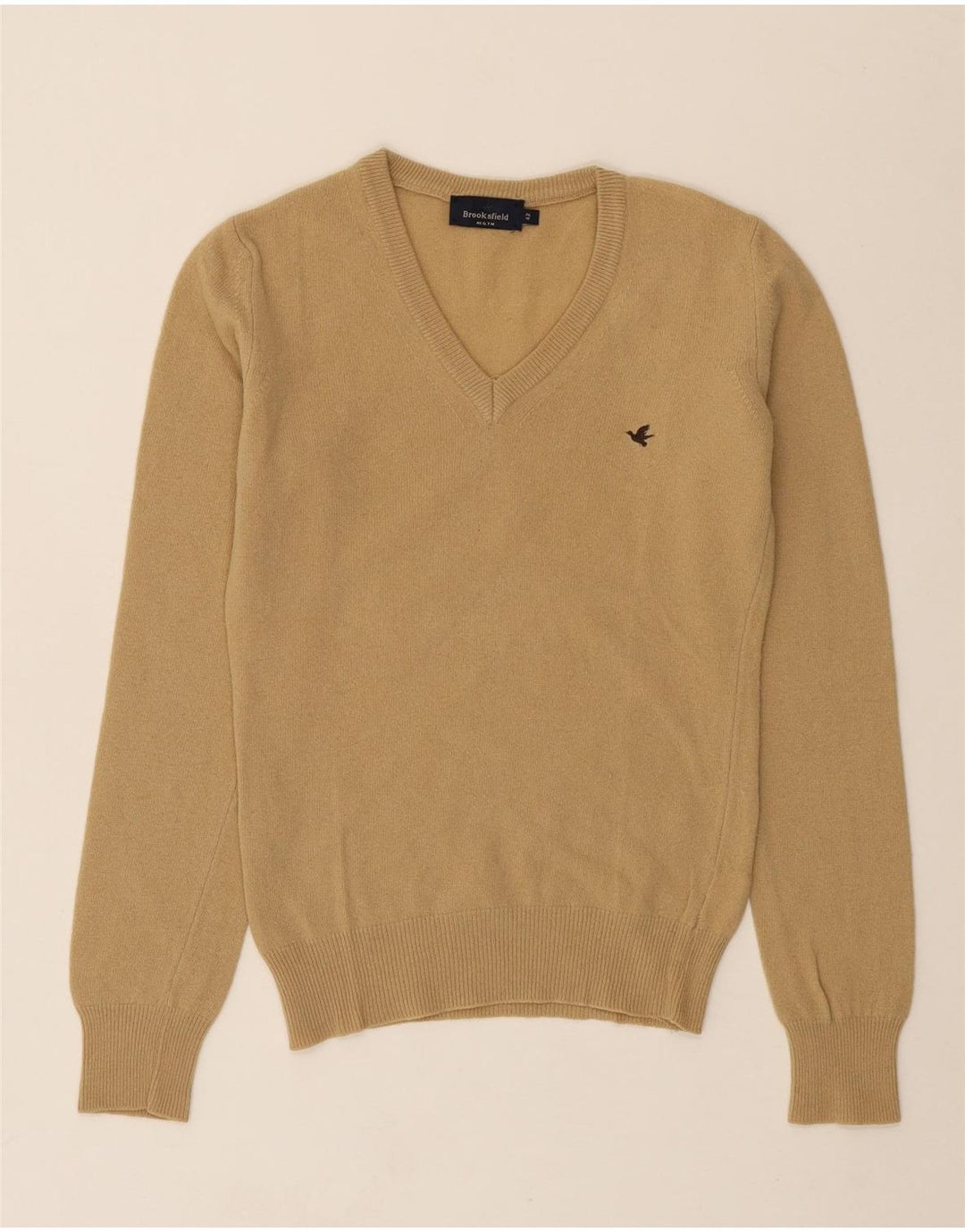 BROOKSFIELD Womens V-Neck Jumper Sweater IT 42 Medium Beige Wool Vintage Brooksfield and Second-Hand Brooksfield from Messina Hembry 