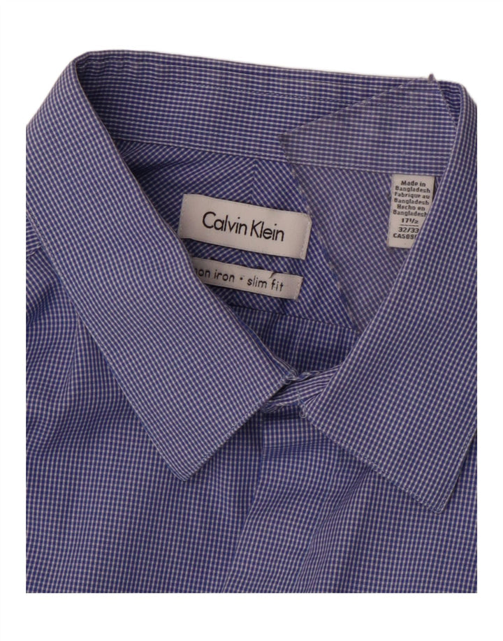 CALVIN KLEIN Camicia slim fit da uomo taglia 17 1/2 XL cotone a quadri blu