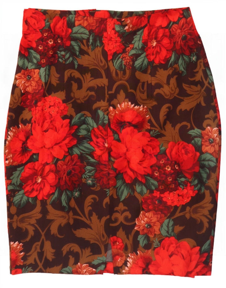 Gonna a tubino vintage da donna W30 in lana vergine floreale rossa media