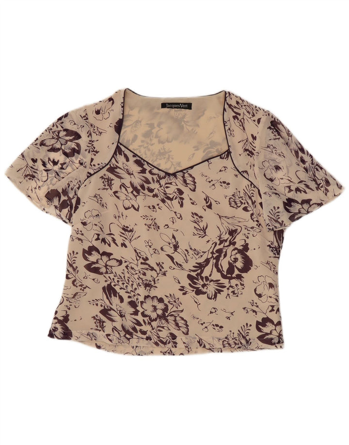 Camicetta corta da donna Jacques Vert Top UK 10 Piccolo poliestere floreale bianco sporco