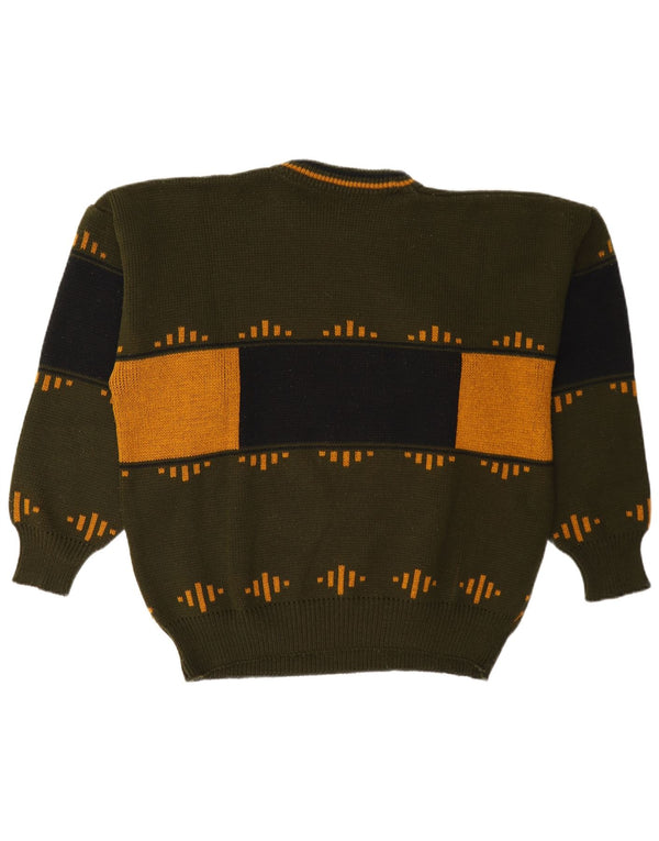 Vintage Mens Graphic Crew Neck Jumper Sweater Medium Green Colourblock