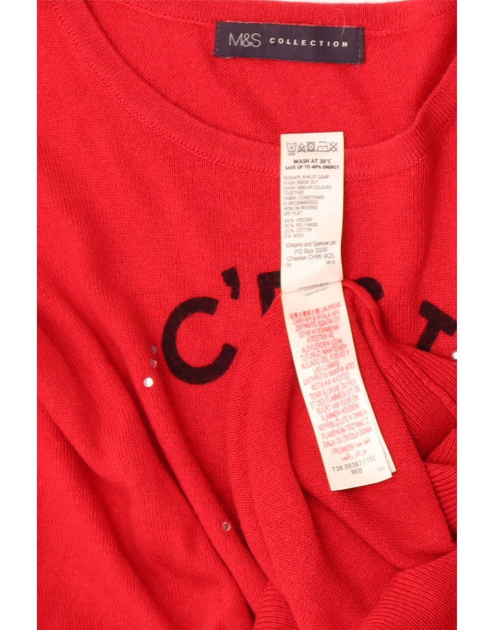 Maglione maglione girocollo con grafica da donna Marks & Spencer UK 14 rosso medio