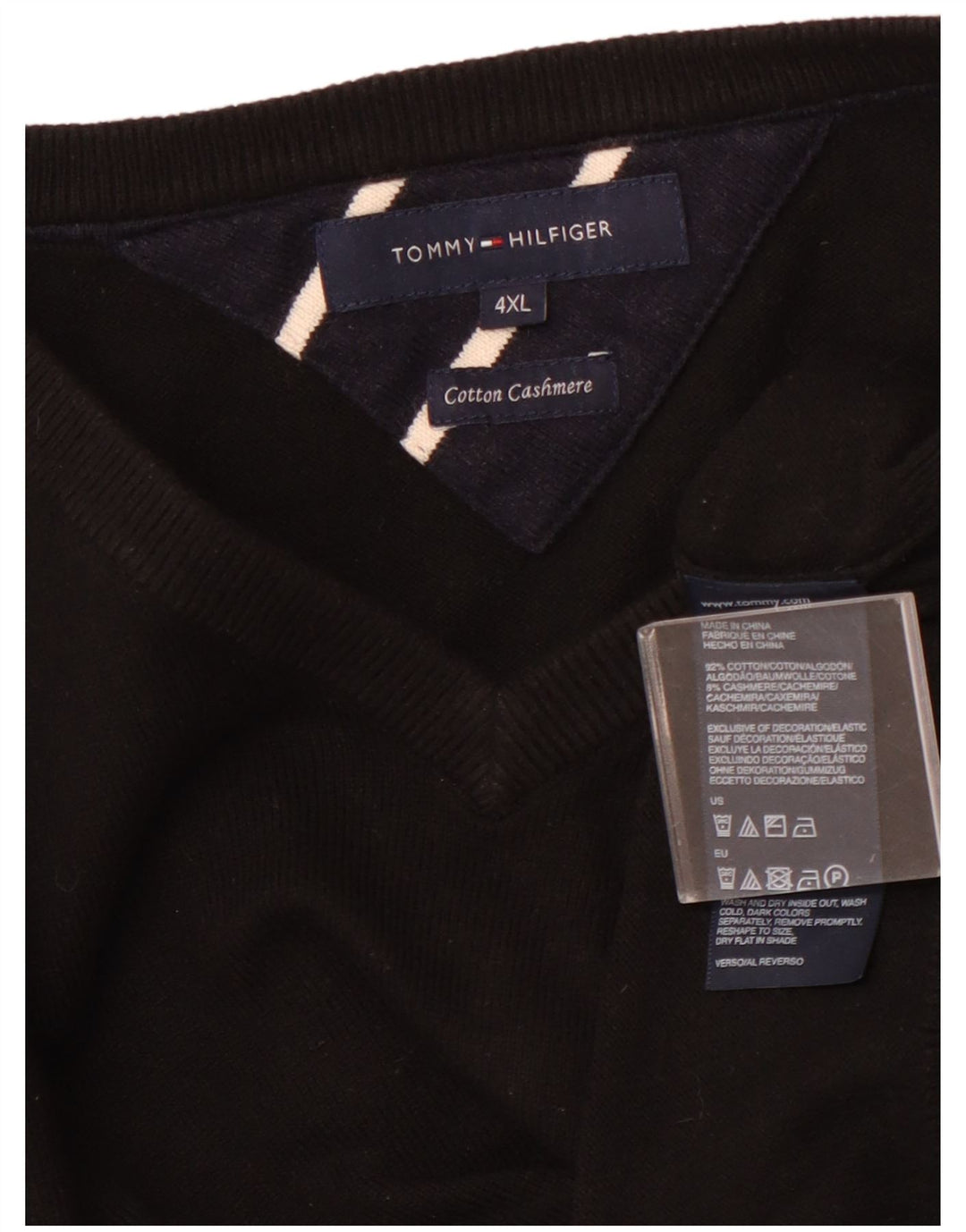 TOMMY HILFIGER Maglione da uomo con scollo a V 4XL cotone nero