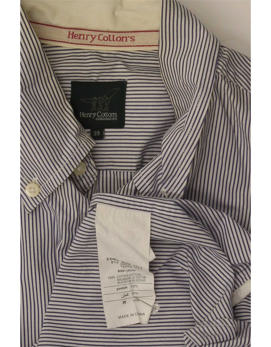 Camicia da uomo Henry Cottons taglia 39 cotone gessato blu medio
