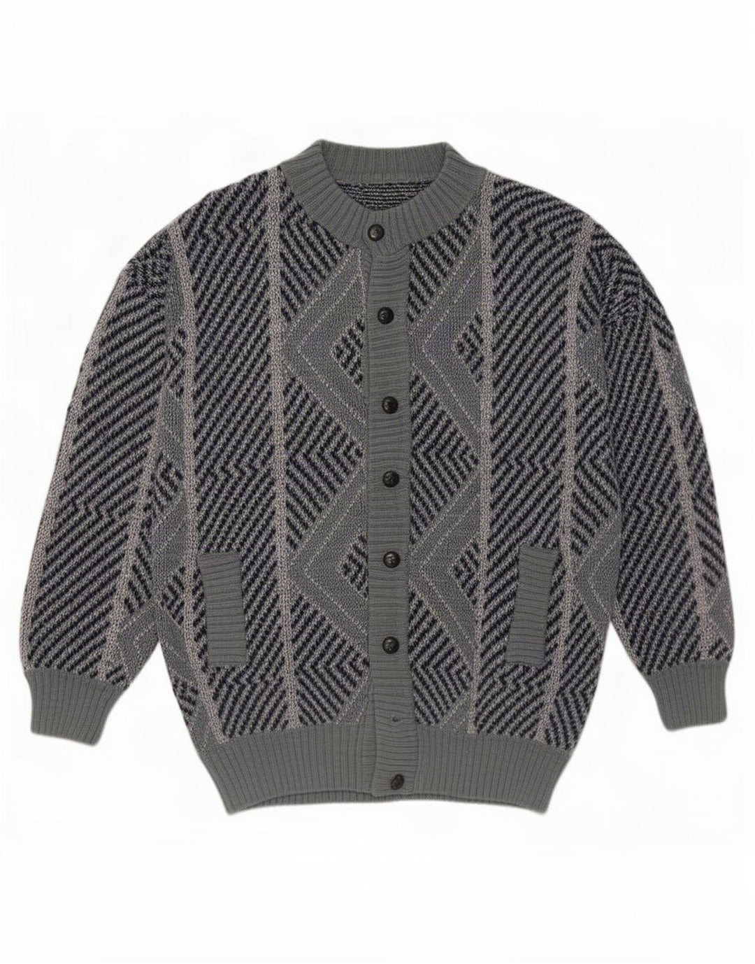 Maglione cardigan da uomo vintage grande geometrico blu