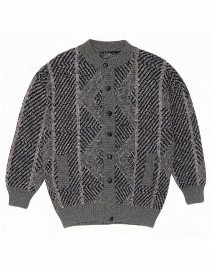 Maglione cardigan da uomo vintage grande geometrico blu