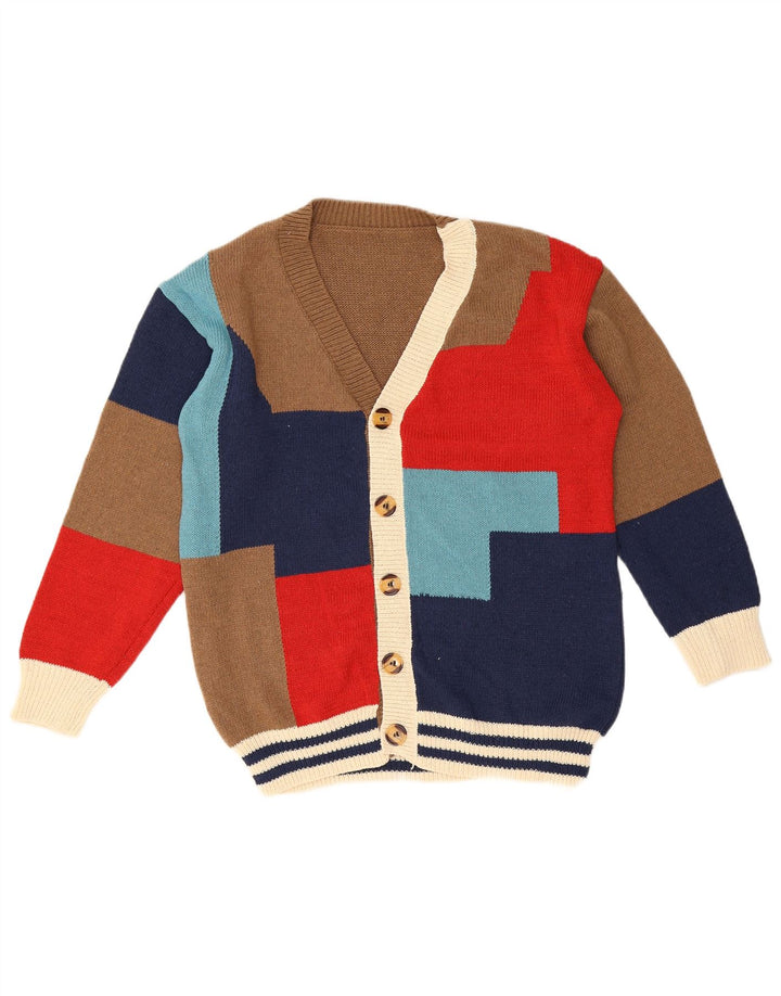 Maglione cardigan da uomo vintage geometrico medio multicolore