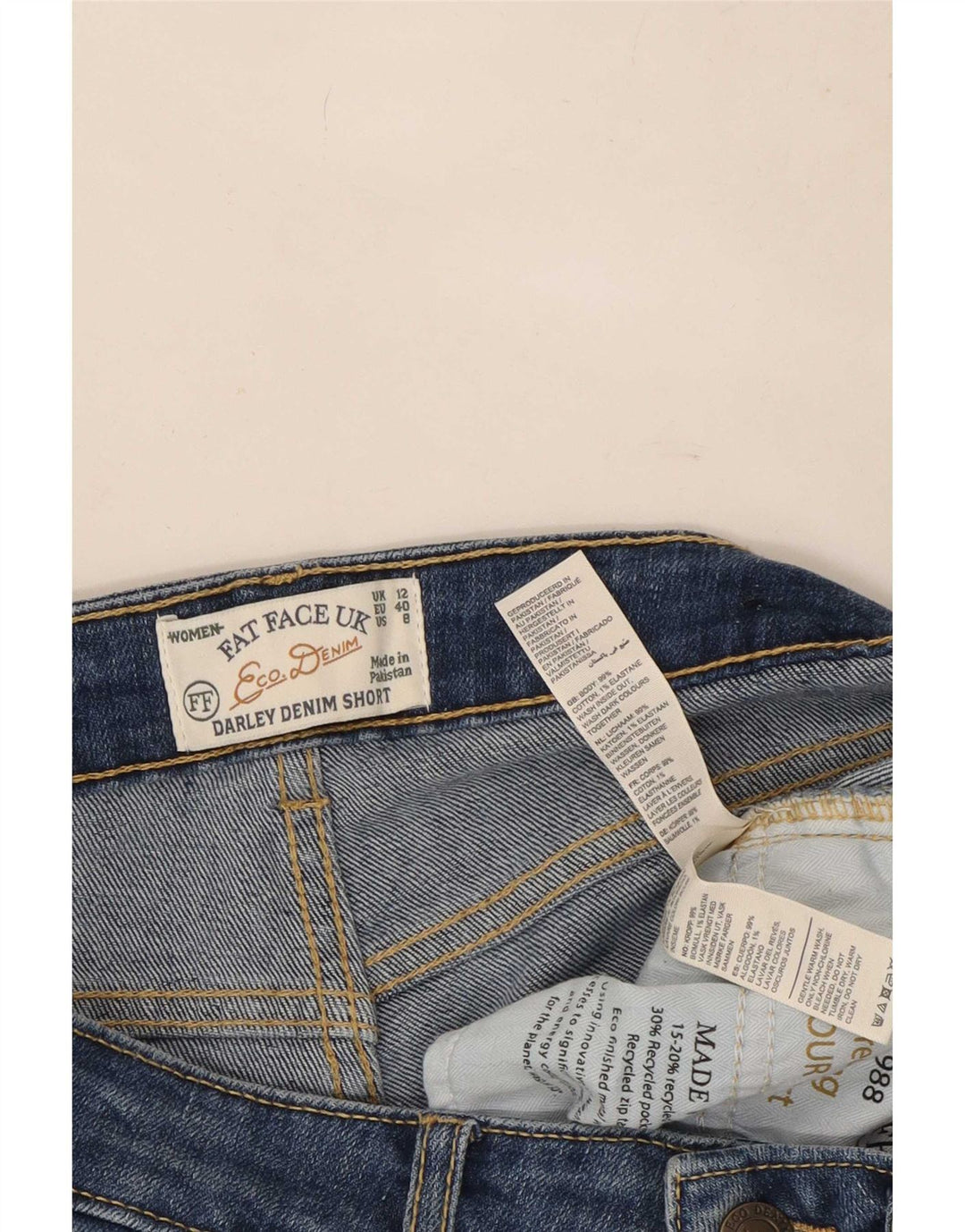 Pantaloncini di jeans Darley da donna Fat Face UK 12 Medium W28 Cotone blu