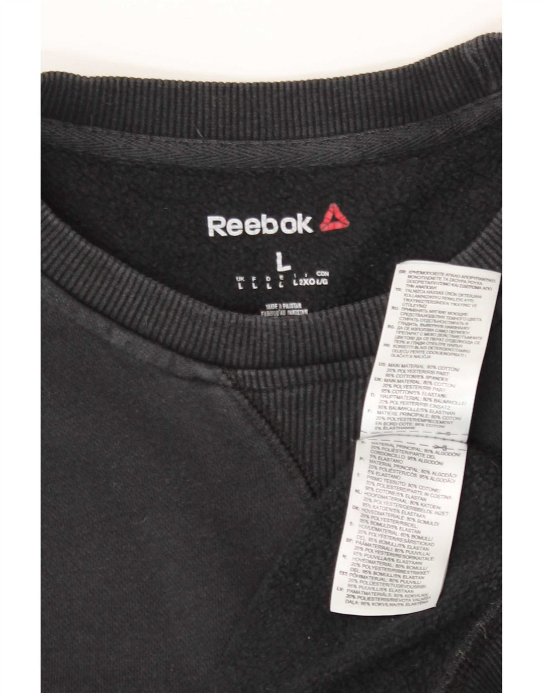 Felpa Reebok da uomo, maglione grande, cotone nero