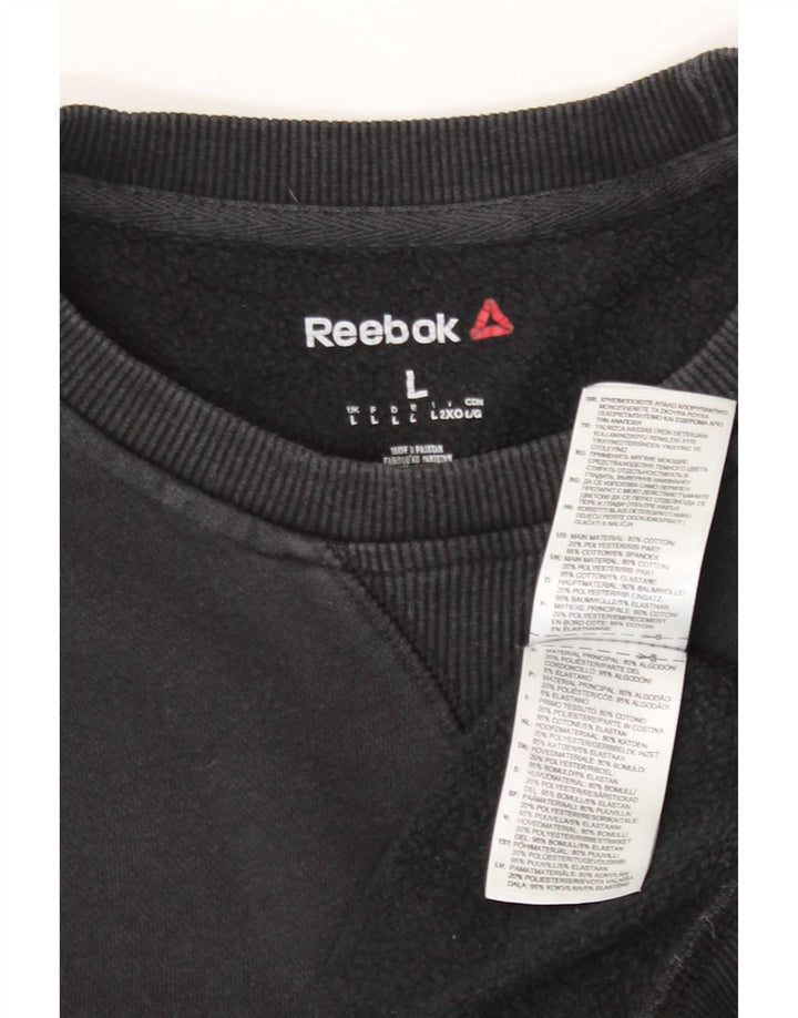 Felpa Reebok da uomo, maglione grande, cotone nero
